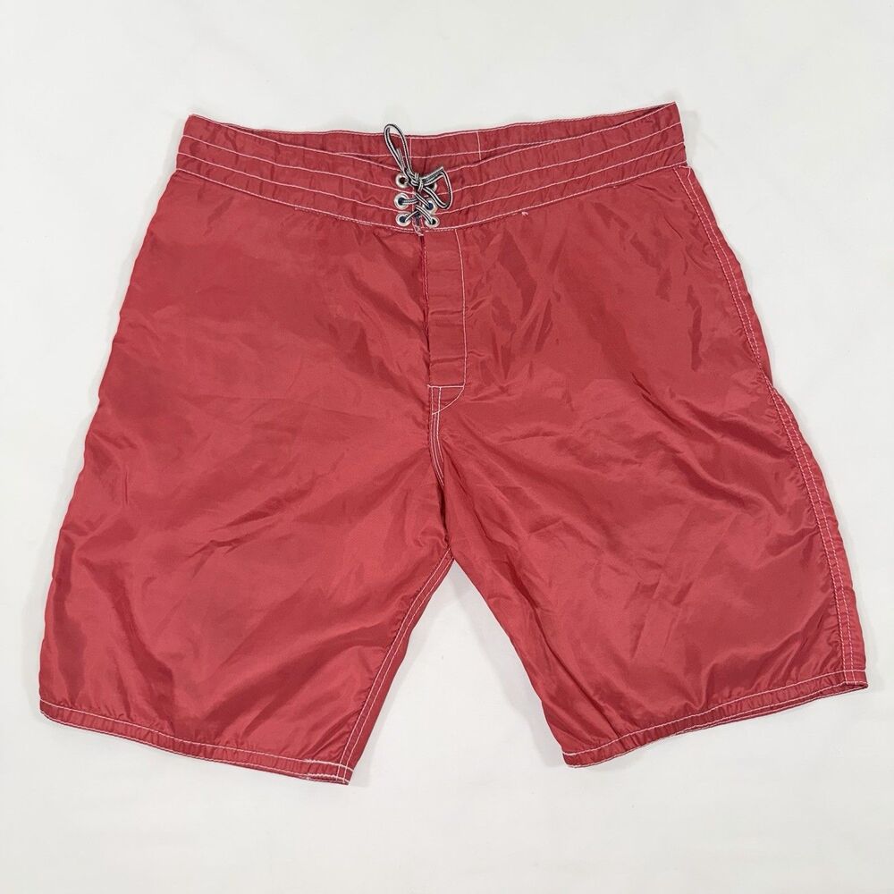 Birdwell Beach Britches Boardshorts Approx Size 35 Men Red Swim Trunks USA Made